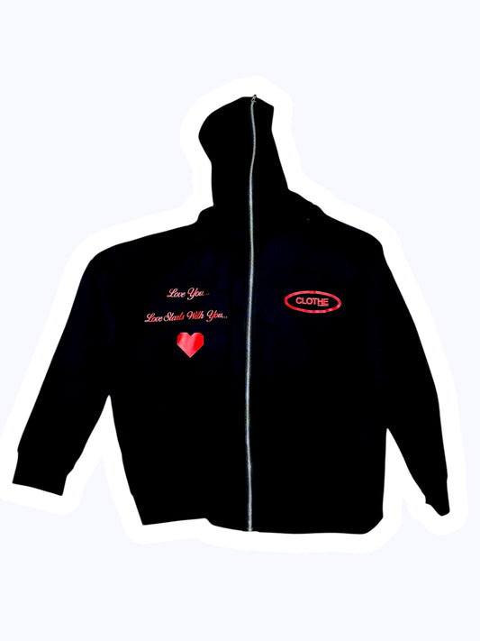 Love You... Love Starts With You...Black Full Zip Hoodie