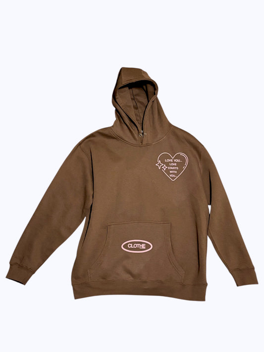Love You... Love Starts With You...Brown Heart Hoodie