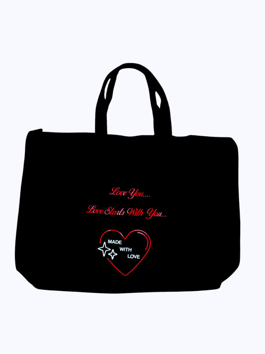 Love You... Love Starts With You... Black Large Canvas Bag