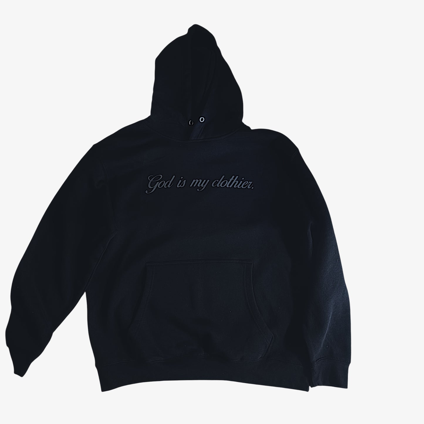 The "God is my clothier." All Black Reflective Hoodie