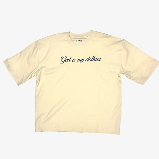 The "God is my clothier." Cream Large Print T-shirt