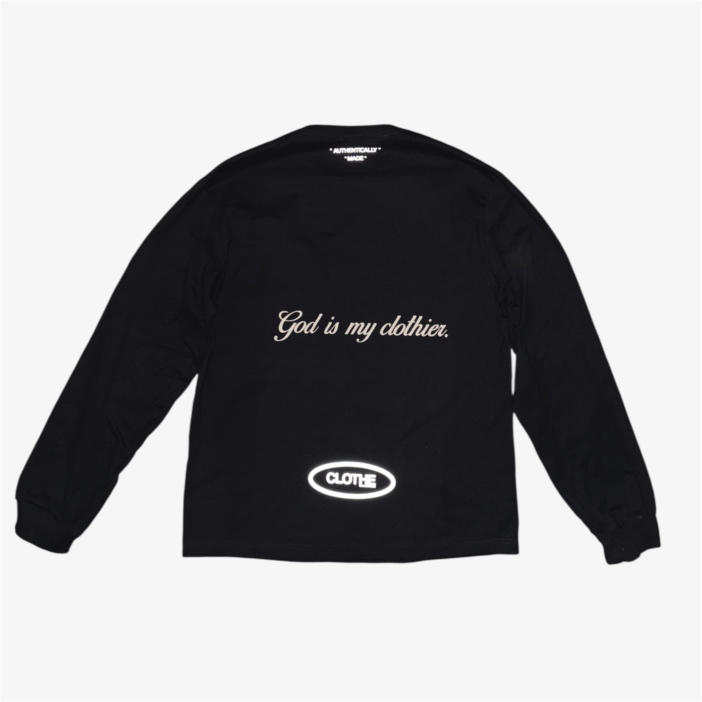 The "God is my clothier." Black Long Sleeve T-shirt